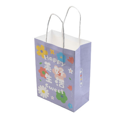 Paarse kraftpapieren zak op maat gedrukte luxe verpakking voor supermarkt takeaway koffie melk thee voedsel